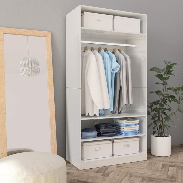 vidaXL Wardrobe High Gloss White 100x50x200 cm Engineered Wood