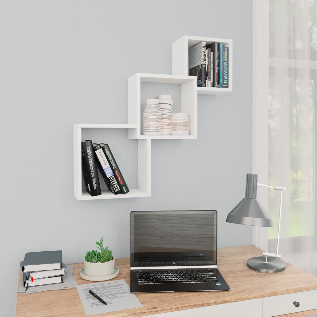 vidaXL Cube Wall Shelf White 68x15x68 cm Engineered Wood