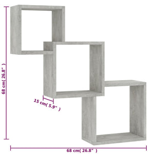 vidaXL Cube Wall Shelf Concrete Grey 68x15x68 cm Engineered Wood