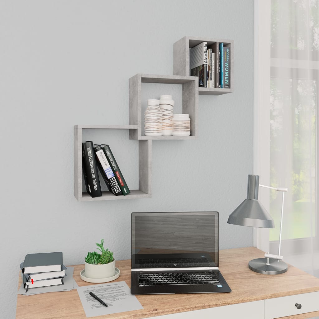 vidaXL Cube Wall Shelf Concrete Grey 68x15x68 cm Engineered Wood