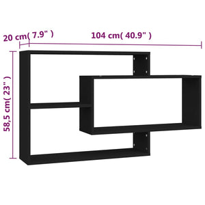 vidaXL Wall Shelf Black 104x20x58.5 cm Engineered Wood