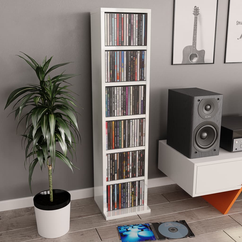 vidaXL CD Cabinet High Gloss White 21x20x88 cm Engineered Wood