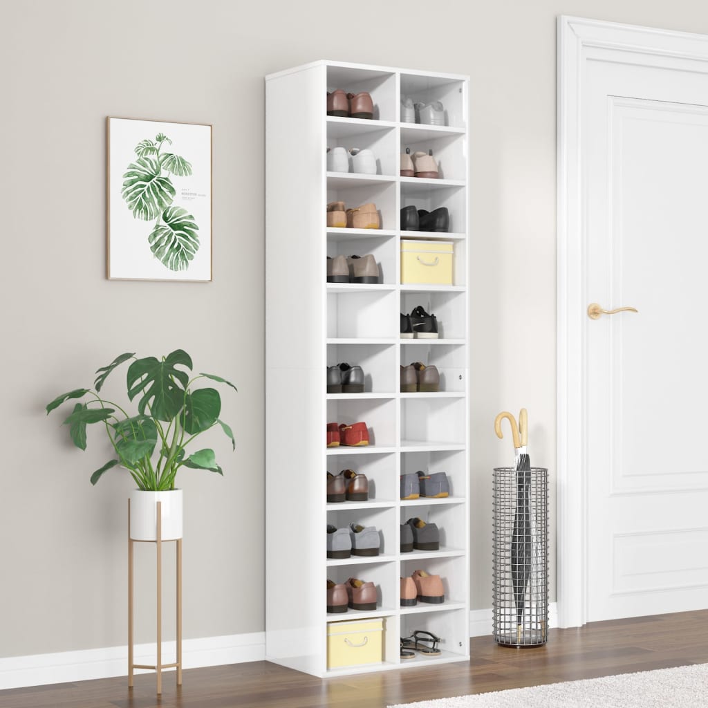 vidaXL Shoe Cabinet High Gloss White 54x34x183 cm Engineered Wood