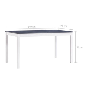 vidaXL Dining Table White and Grey 140x70x73 cm Pinewood