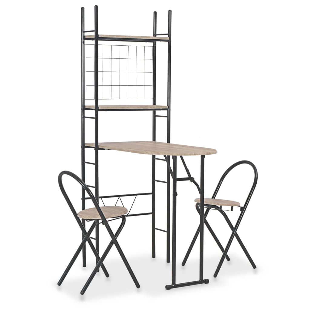 vidaXL 3 Piece Folding Dining Set with Storage Rack MDF and Steel