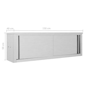 vidaXL Kitchen Wall Cabinet with Sliding Doors 150x40x50 cm Stainless Steel