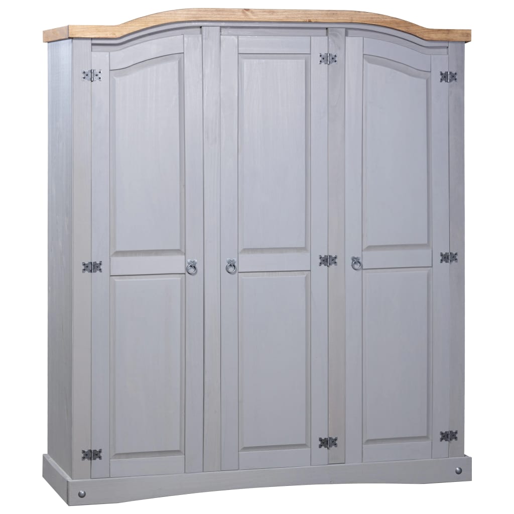 vidaXL Wardrobe Mexican Pine Corona Range 3 Doors Grey