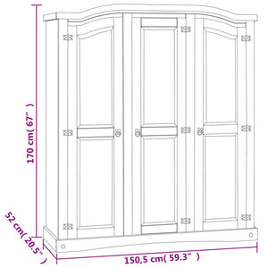 vidaXL Wardrobe Mexican Pine Corona Range 3 Doors Grey