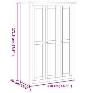 vidaXL 3-Door Wardrobe White 118x50x171.5 cm Pine Panama Range