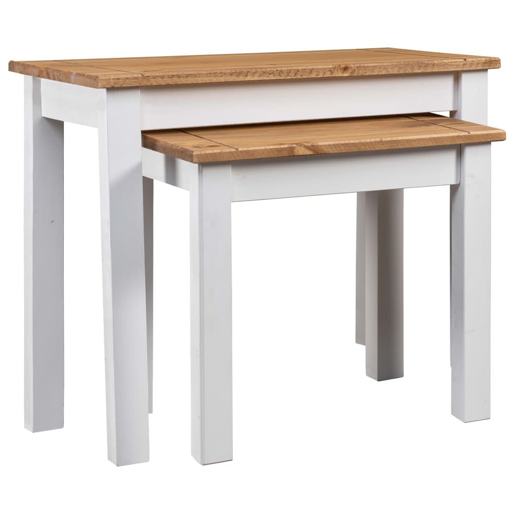 vidaXL Nesting Tables 2 pcs White Solid Pine Wood Panama Range