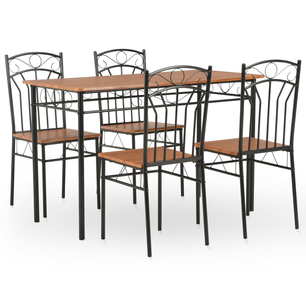 vidaXL 5 Piece Dining Set MDF and Steel Brown