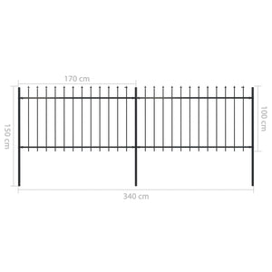vidaXL Garden Fence with Spear Top Steel 3.4x1 m Black