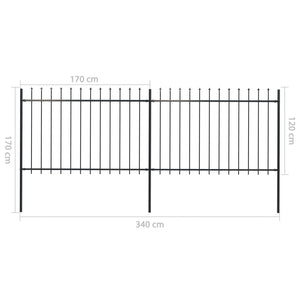 vidaXL Garden Fence with Spear Top Steel 3.4x1.2 m Black