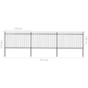 vidaXL Garden Fence with Spear Top Steel 5.1x1.2 m Black