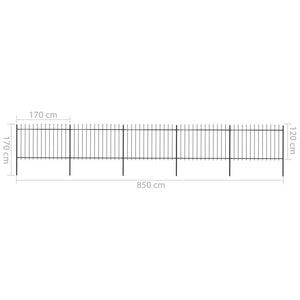 vidaXL Garden Fence with Spear Top Steel 8.5x1.2 m Black