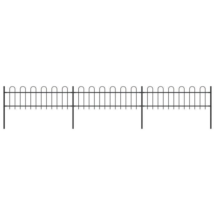 vidaXL Garden Fence with Hoop Top Steel 5.1x0.6 m Black