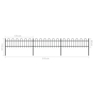 vidaXL Garden Fence with Hoop Top Steel 5.1x0.6 m Black