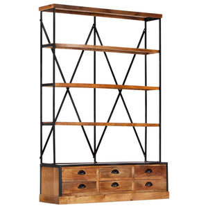 vidaXL 4-Tier Bookcase with 6 Drawers 122x36x181 cm Solid Mango Wood