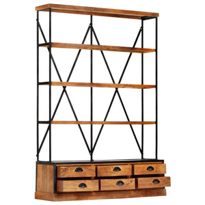 vidaXL 4-Tier Bookcase with 6 Drawers 122x36x181 cm Solid Mango Wood