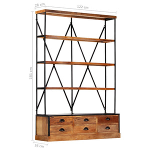 vidaXL 4-Tier Bookcase with 6 Drawers 122x36x181 cm Solid Mango Wood