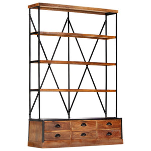 vidaXL 4-Tier Bookcase with 6 Drawers 122x36x181 cm Solid Mango Wood