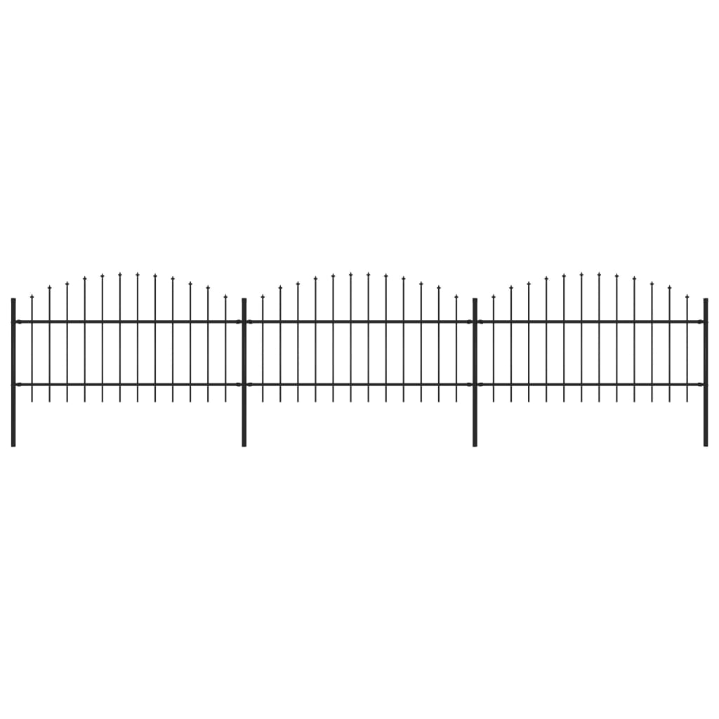 vidaXL Garden Fence with Spear Top Steel (1-1.25)x5.1 m Black