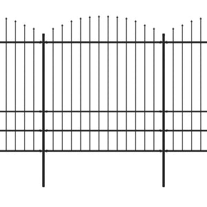 vidaXL Garden Fence with Spear Top Steel (1.75-2)x5.1 m Black