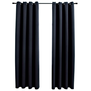 vidaXL Blackout Curtains with Metal Rings 2 pcs Black 140x225 cm