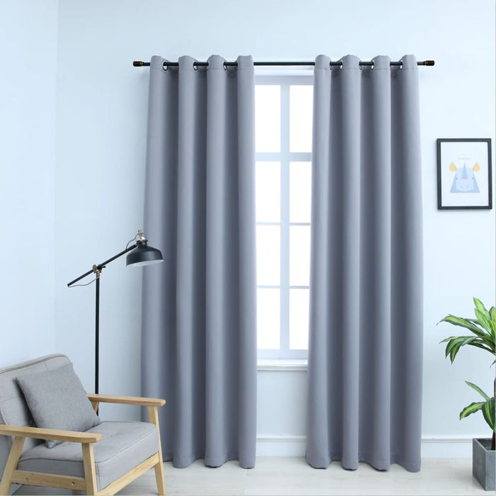 vidaXL Blackout Curtains with Metal Rings 2 pcs Grey 140x175 cm