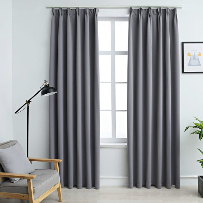 vidaXL Blackout Curtains with Hooks 2 pcs Grey 140x175 cm