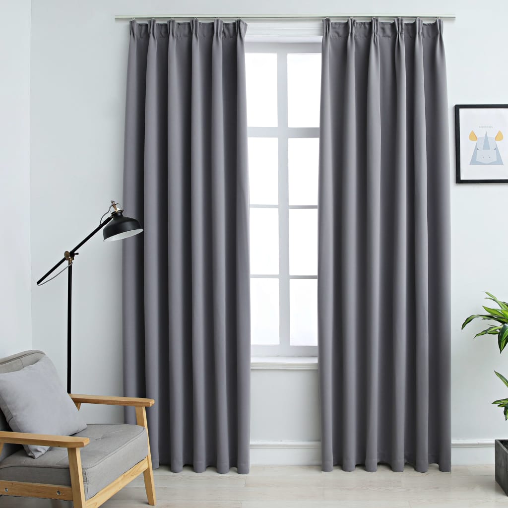 vidaXL Blackout Curtains with Hooks 2 pcs Grey 140x245 cm