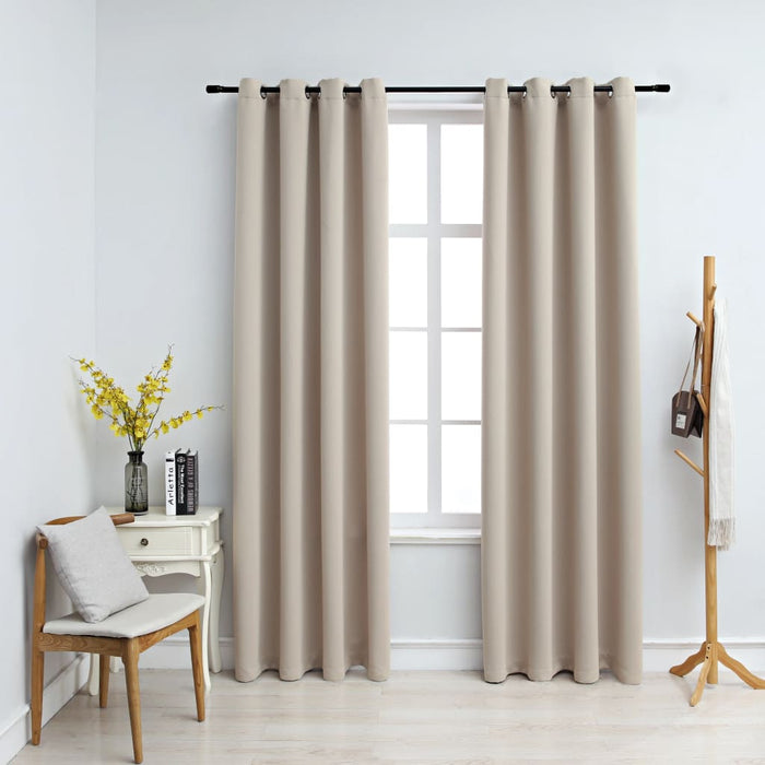 vidaXL Blackout Curtains with Metal Rings 2 pcs Beige 140x225 cm