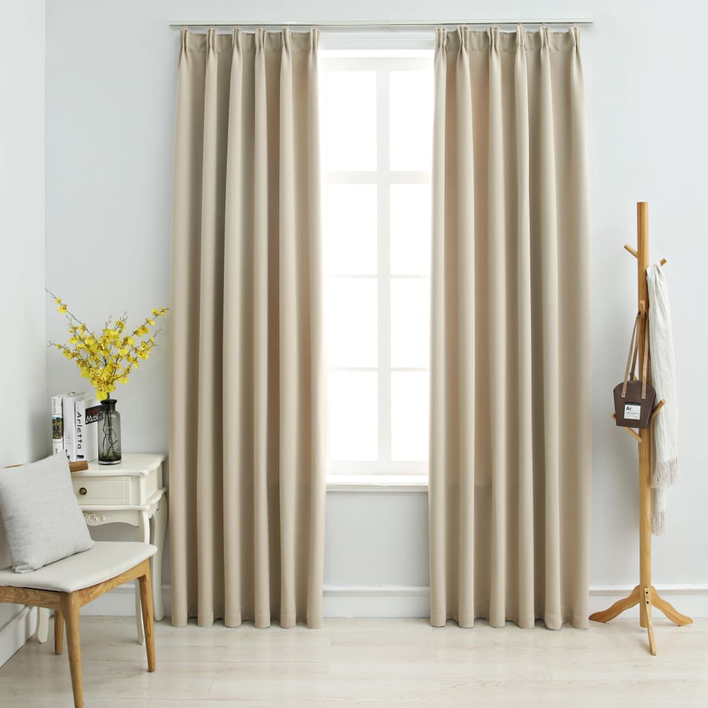 vidaXL Blackout Curtains with Hooks 2 pcs Beige 140x225 cm