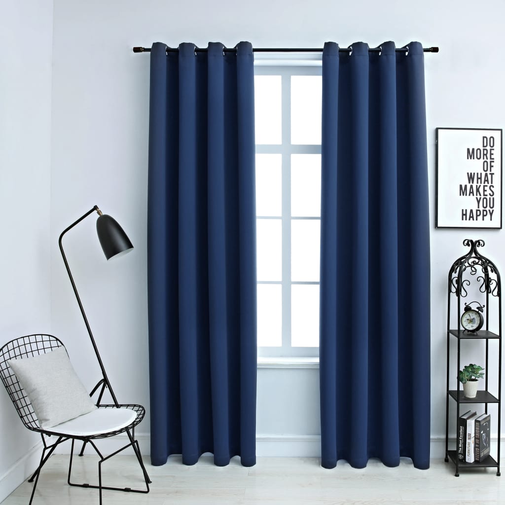 vidaXL Blackout Curtains with Metal Rings 2 pcs Blue 140x245 cm