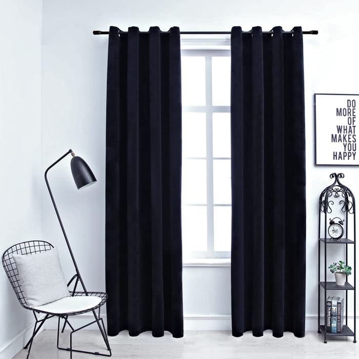 vidaXL Blackout Curtains with Rings 2 pcs Velvet Black 140x225 cm