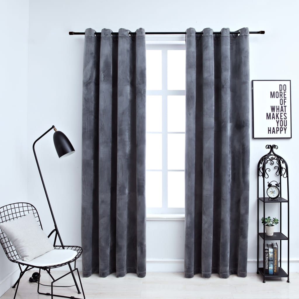 vidaXL Blackout Curtains with Rings 2 pcs Velvet Anthracite 140x175 cm