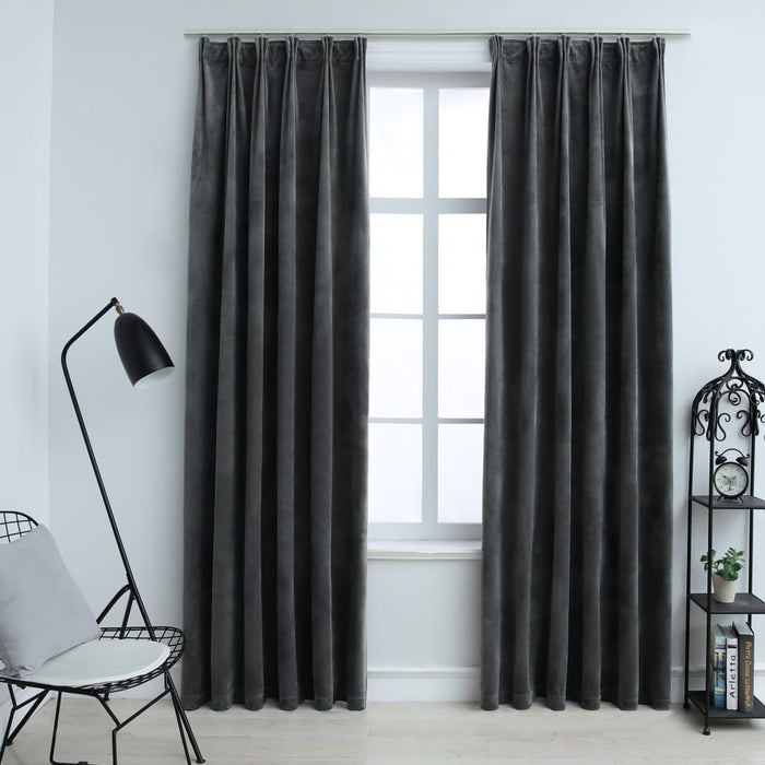 vidaXL Blackout Curtains 2 pcs with Hooks Velvet Anthracite 140x245 cm