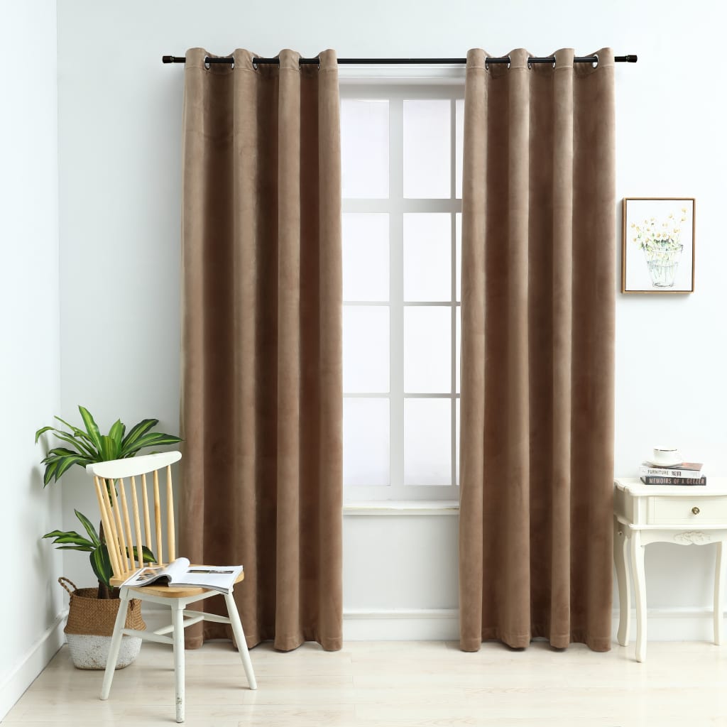 vidaXL Blackout Curtains with Rings 2 pcs Velvet Beige 140x225 cm