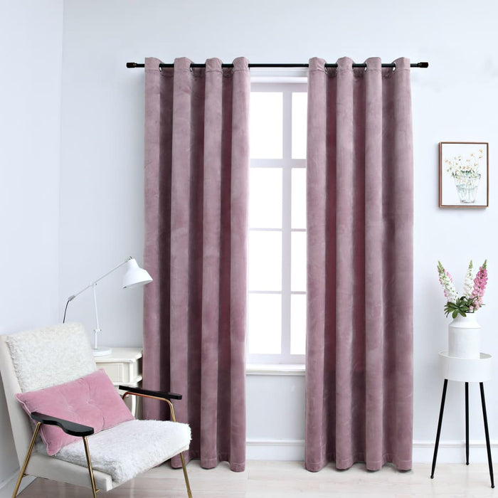 vidaXL Blackout Curtains with Rings 2pcs Velvet Antique Pink 140x175cm