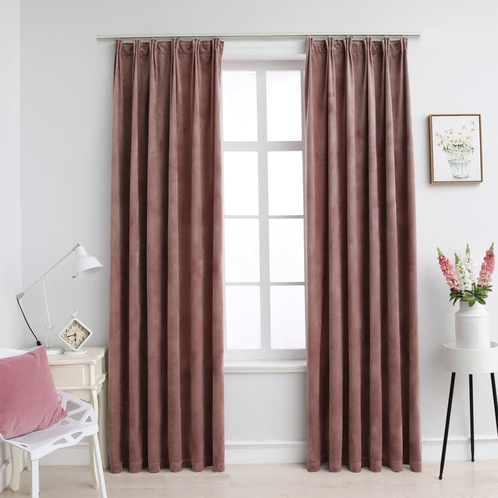 vidaXL Blackout Curtains 2pcs with Hooks Velvet Antique Pink 140x175cm