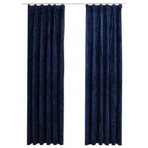 vidaXL Blackout Curtains 2 pcs with Hooks Velvet Dark Blue 140x245 cm