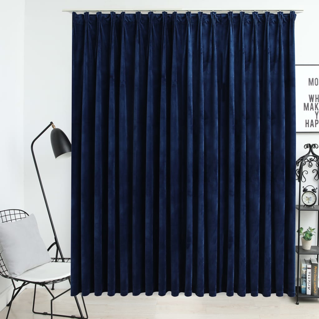 vidaXL Blackout Curtain with Hooks Velvet Dark Blue 290x245 cm