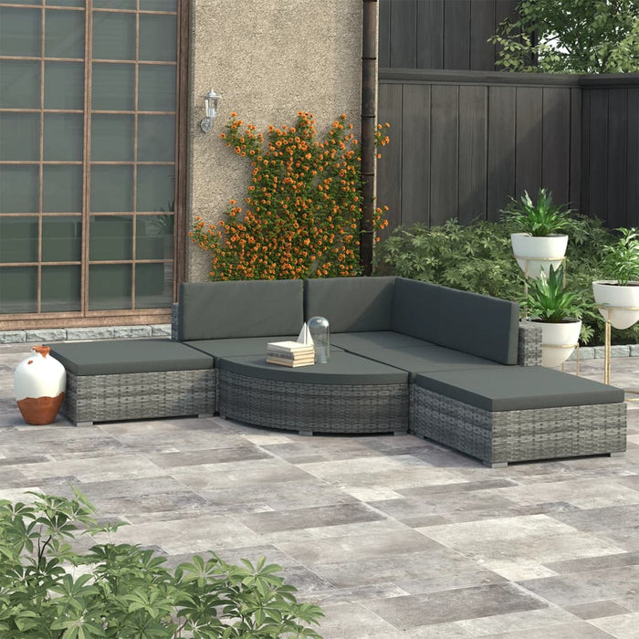 vidaXL 6 Piece Garden Lounge Set with Cushions Poly Rattan Grey