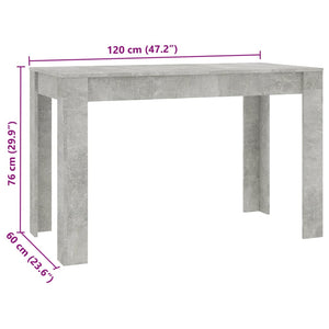 vidaXL Dining Table Concrete Grey 120x60x76 cm Engineered Wood