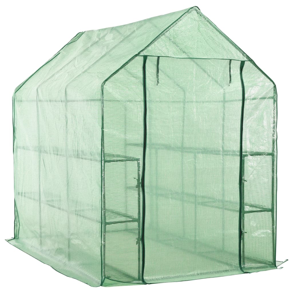 vidaXL Walk-in Greenhouse with 12 Shelves Steel 143x214x196 cm