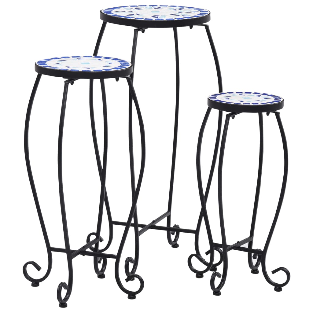 vidaXL Mosaic Tables 3 pcs Blue and White Ceramic