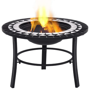 vidaXl Mosaic Fire Pit Black and White 68cm Ceramic