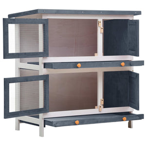 vidaXL Outdoor Rabbit Hutch 4 Doors Grey Wood