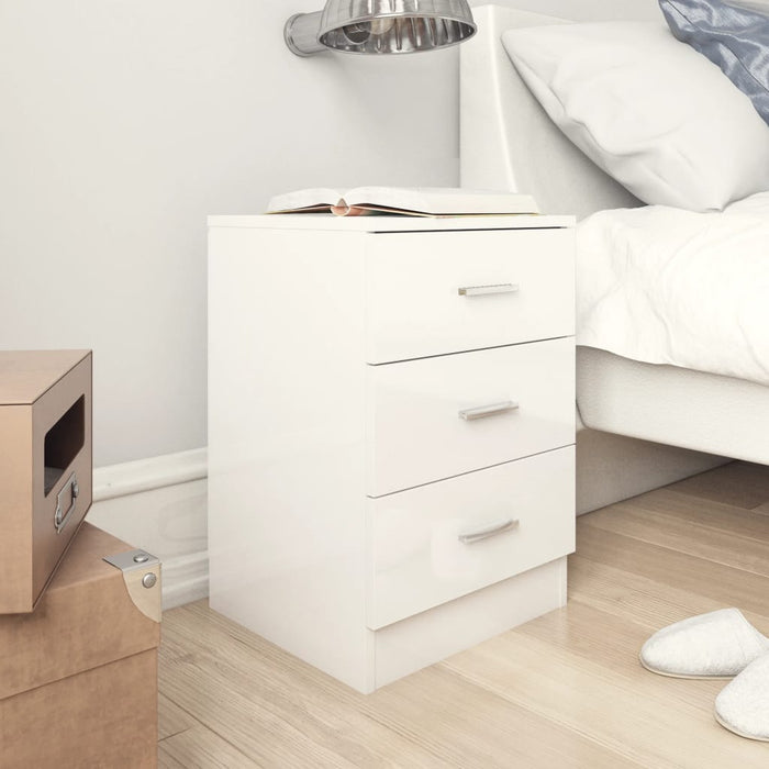 vidaXL Bedside Cabinet High Gloss White 38x35x56 cm Engineered Wood