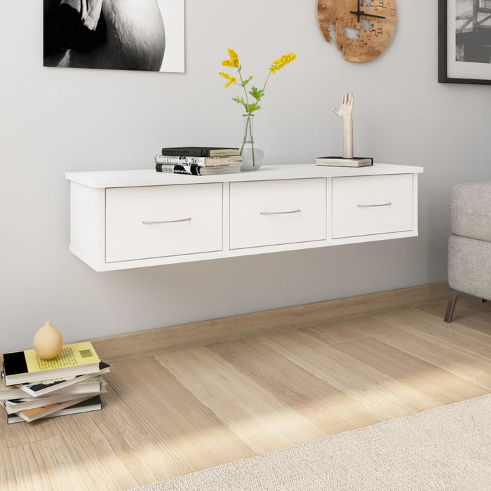 vidaXL Wall-mounted Drawer Shelf White 88x26x18.5 cm Engineered Wood